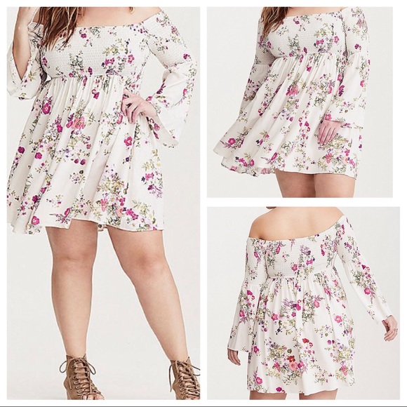 torrid Dresses & Skirts - NWT Torrid Ivory Floral Off Shoulder Dress
